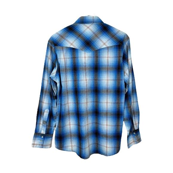 Wrangler Men's Blue Plaid Pearl Snap Button Western Shirt Medium Long Sleeve - Picture 3 of 5